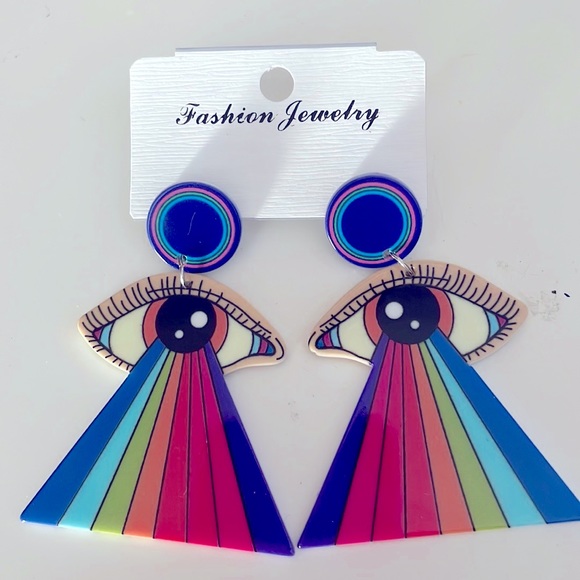 Earrings All Seeing Eye Illuminati Rainbow Evil Eye Pride (bin2D) - Picture 2 of 4